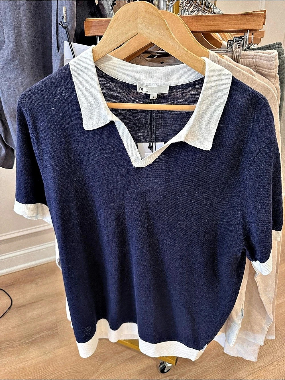 NWT Onia Linen Johnny Collar Polo Sweater